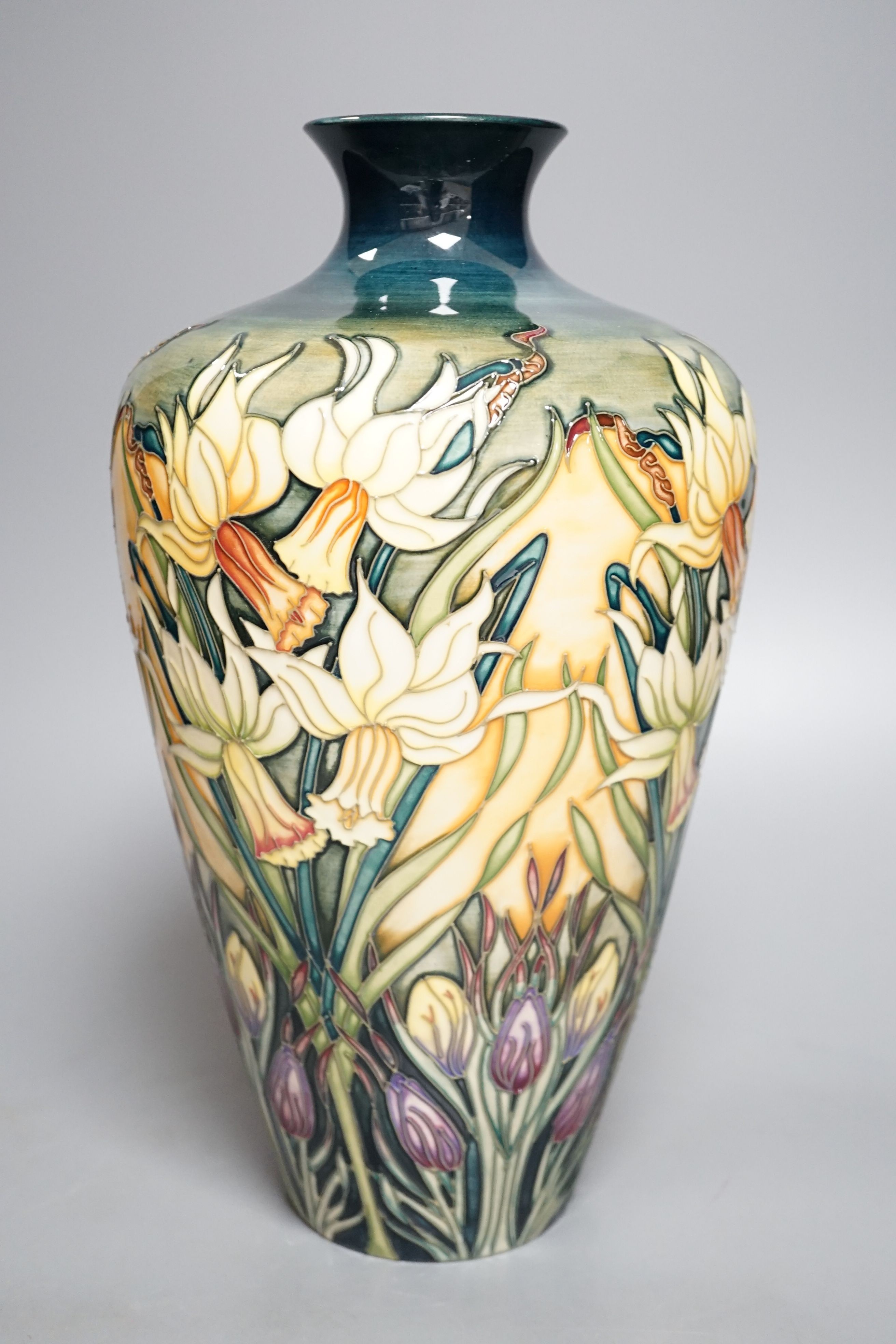 A Moorcroft Ode to Spring pattern ovoid vase, dated 2002, signed Rachel Bishop, limited-edition 113/150, in original box